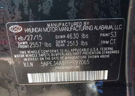 2015 Hyundai Sonata Limited 2.0T из США, поврежденный, VIN 5NPE34AB1FH197065